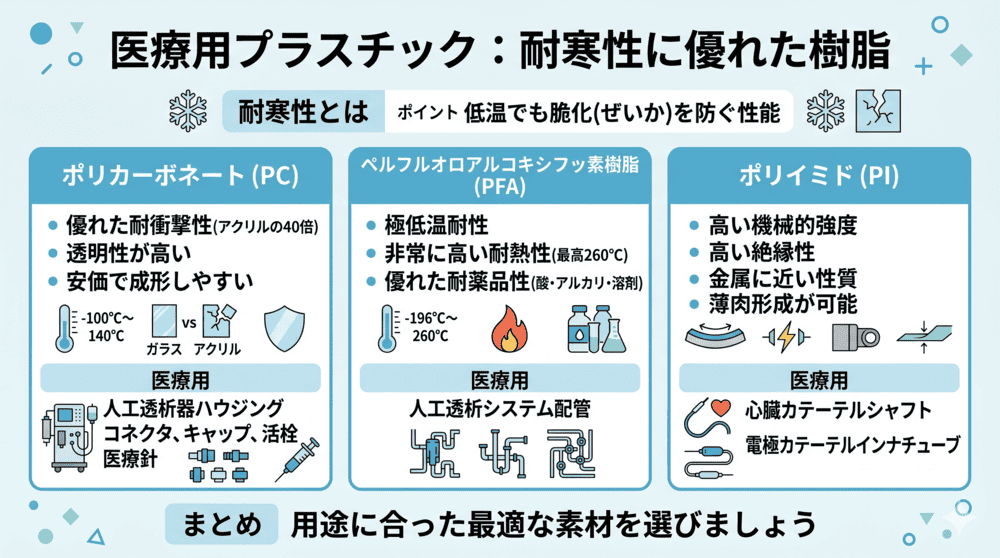 医療用プラスチック：耐寒性の強い樹脂