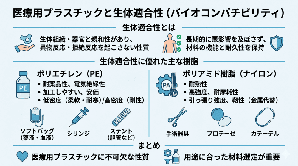 医療用プラスチック：生体適合性（バイオコンパチビリティ）の強い樹脂