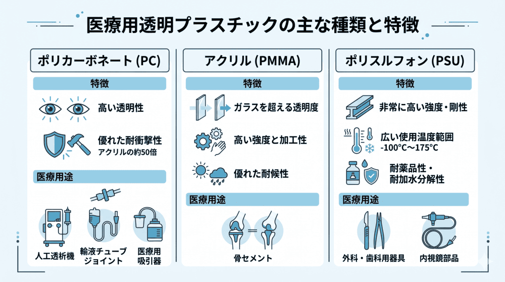 医療用プラスチック：透明性の強い樹脂
