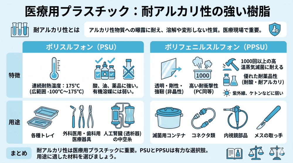 医療用プラスチック：耐アルカリ性の強い樹脂